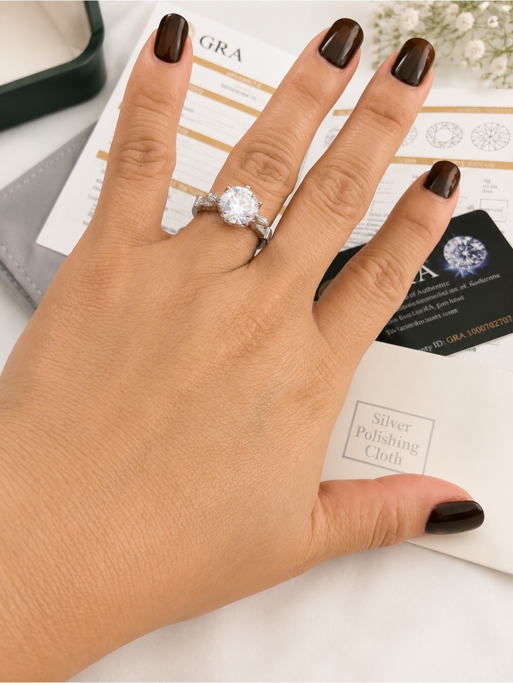 GRA Certified 3CT Oval Cut Moissanite Engagement Ring 925 Sterling Silver Size 8 - Picture 4 of 5